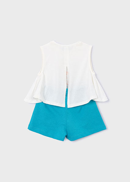 Mayoral Girls Turquoise & White Cotton Shorts Set