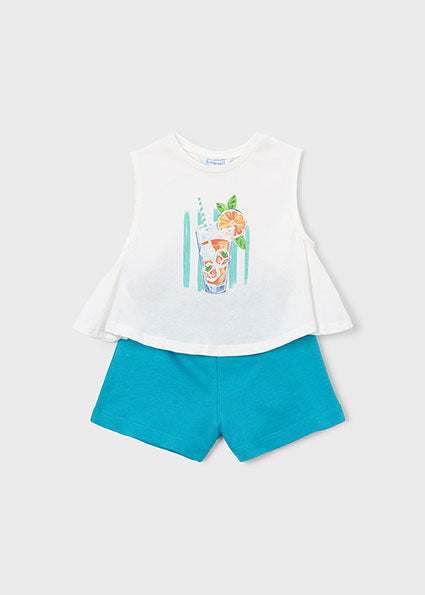 Mayoral Girls Turquoise & White Cotton Shorts Set