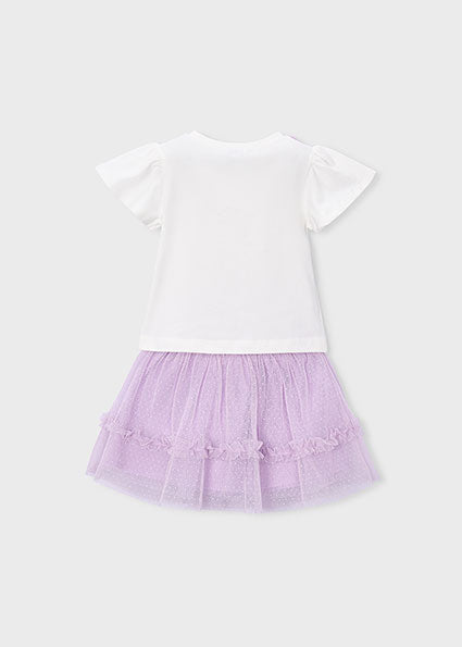 Mayoral Girls Ivory & Purple Tulle Skirt Set