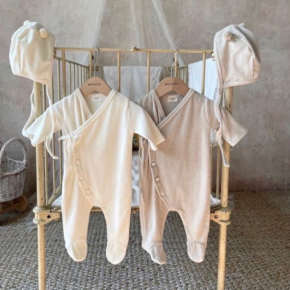 Waffle Bodysuit + Bonnet Set (Cream)