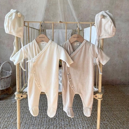 Waffle Bodysuit + Bonnet Set (Cream)