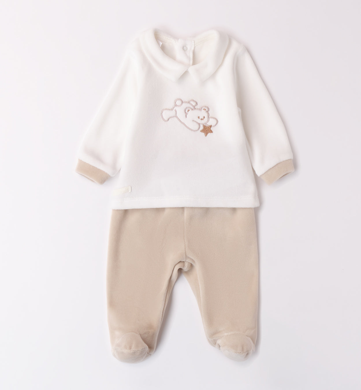 Minibanda Baby Beige & Ivory Unisex Teddy Motif 2 Piece Set