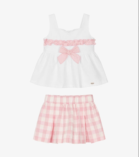 Miranda Girls Pink & White Check Cotton Skirt Set