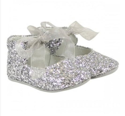Pretty Originals Baby Girl Silver Glitter Shoes