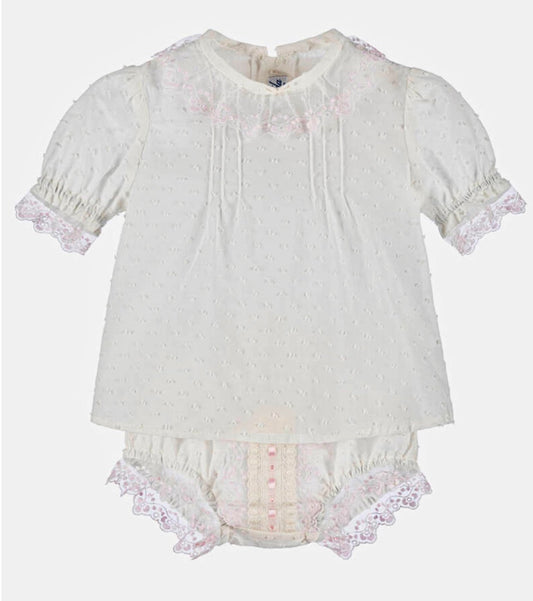 Miranda Baby Girl Pink & Ivory Cotton Shorts Set