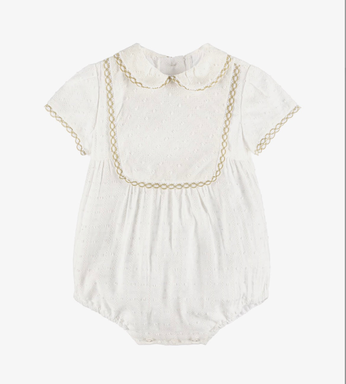 Miranda Baby Unisex Ivory & Beige Cotton Romper