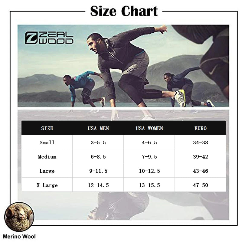 2 pairs Merino Wool Socks, ZEALWOOD Men's Women's  Skiing Trekking Socks Unisex Thermal Warm Winter Snow Cold Thick