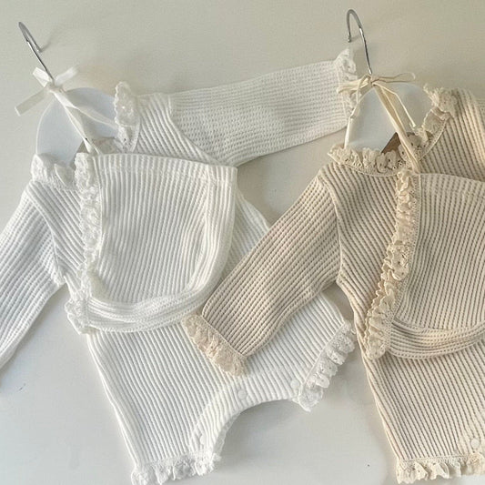 Shiloh Waffle Bodysuit + Bonnet Set (Two Colours)
