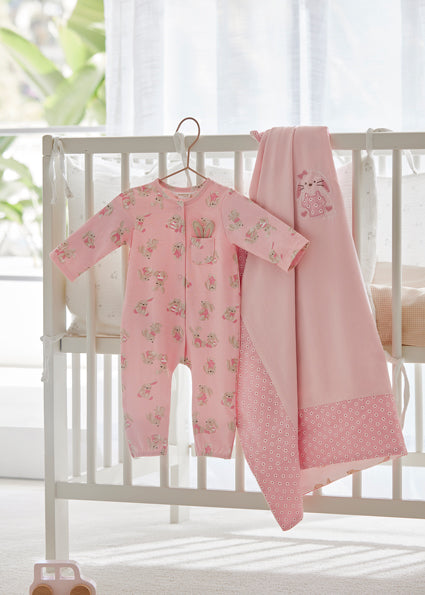Mayoral Pink & Ivory Cotton Bunny Baby Blanket