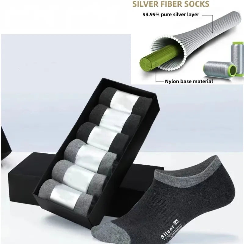 25% Pure Silver Infused Socks Conductive Earthing Grounding Socks Anti-Odor & Moisture Wicking Quarter for Men Socks,6 Pairs