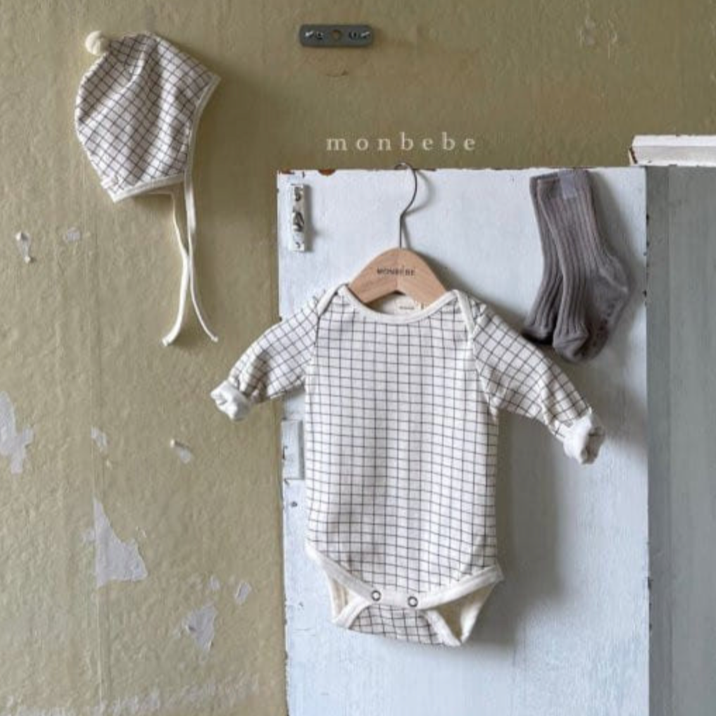 Newborn Bodysuit + Bonnet Set (Black Check)
