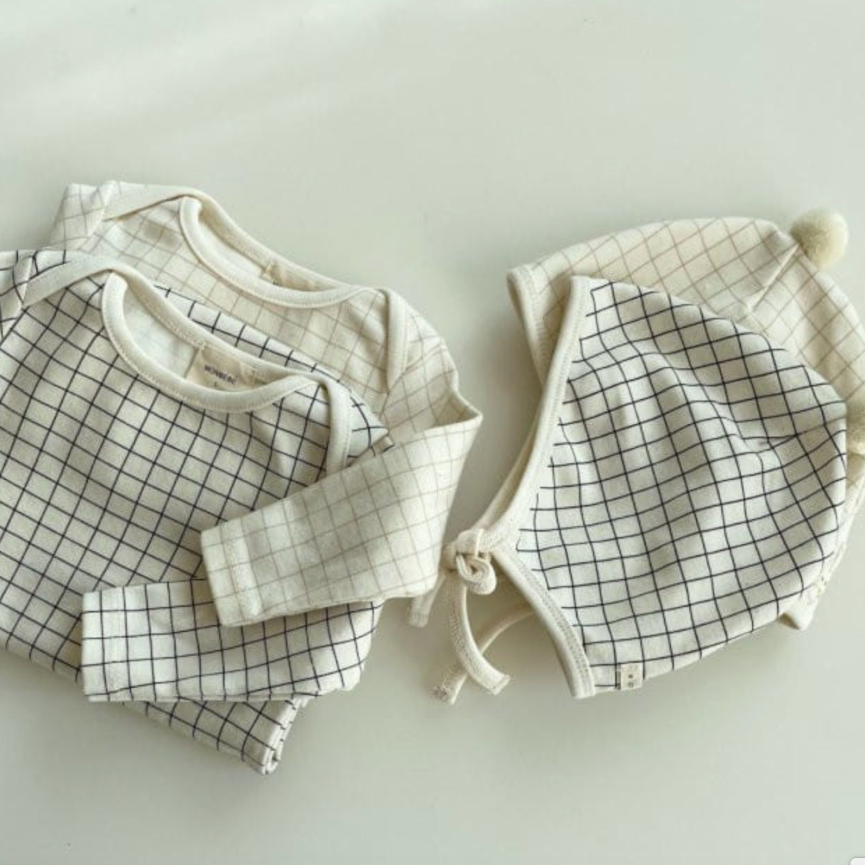Newborn Bodysuit + Bonnet Set (Black Check)