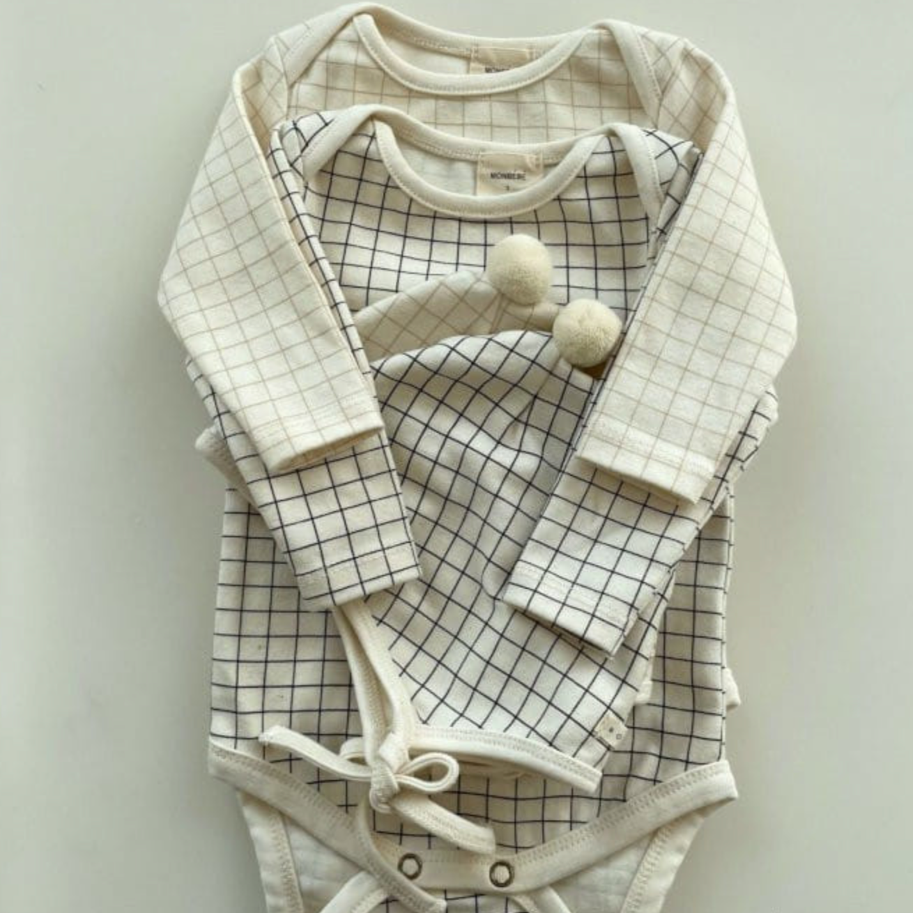 Newborn Bodysuit + Bonnet Set (Black Check)