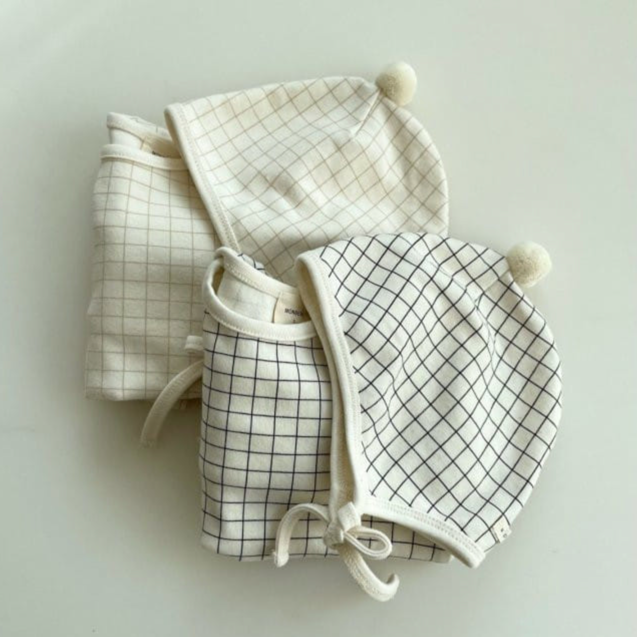 Newborn Bodysuit + Bonnet Set (Black Check)