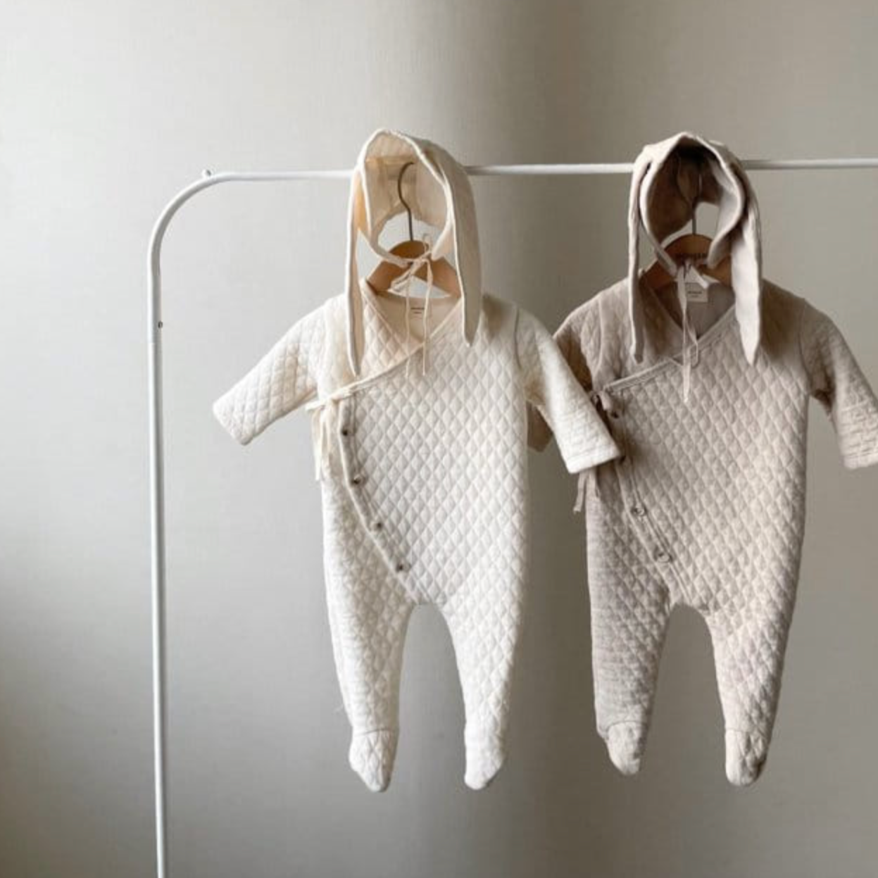 Quilted Onesie + Bunny Bonnet (Grey)