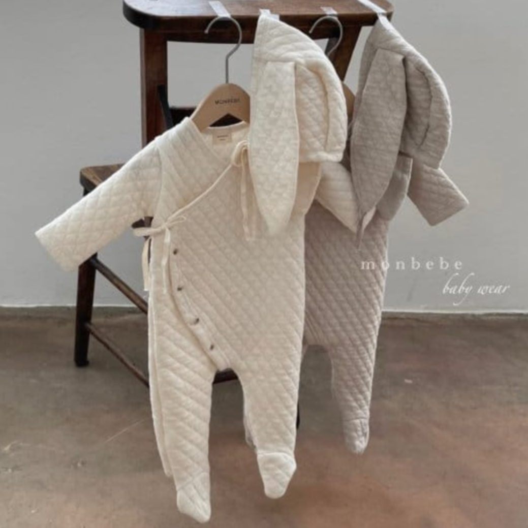Quilted Onesie + Bunny Bonnet (Grey)