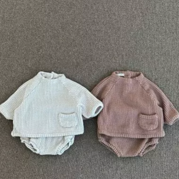 WAFFLE TOP + SHORT SET (OATMEAL)