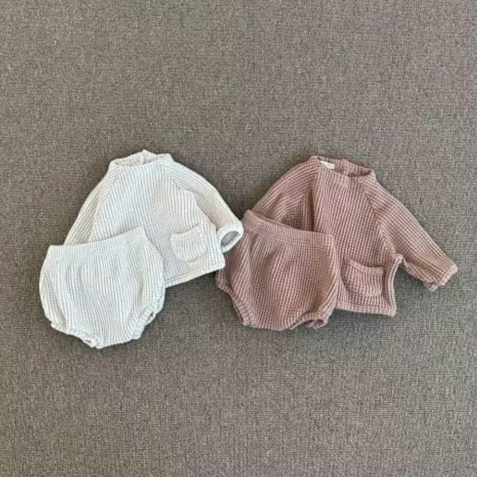 WAFFLE TOP + SHORT SET (OATMEAL)