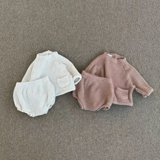 WAFFLE TOP + SHORT SET (OATMEAL)