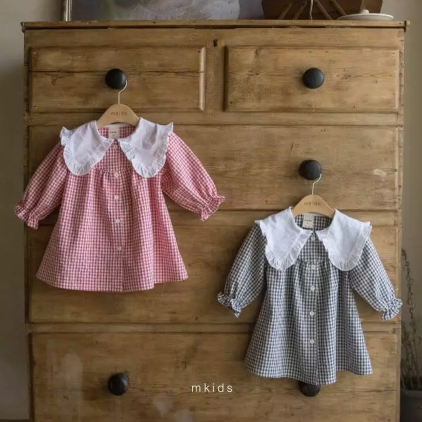 Gingham Dress With Maxi Collar (Two Colours)