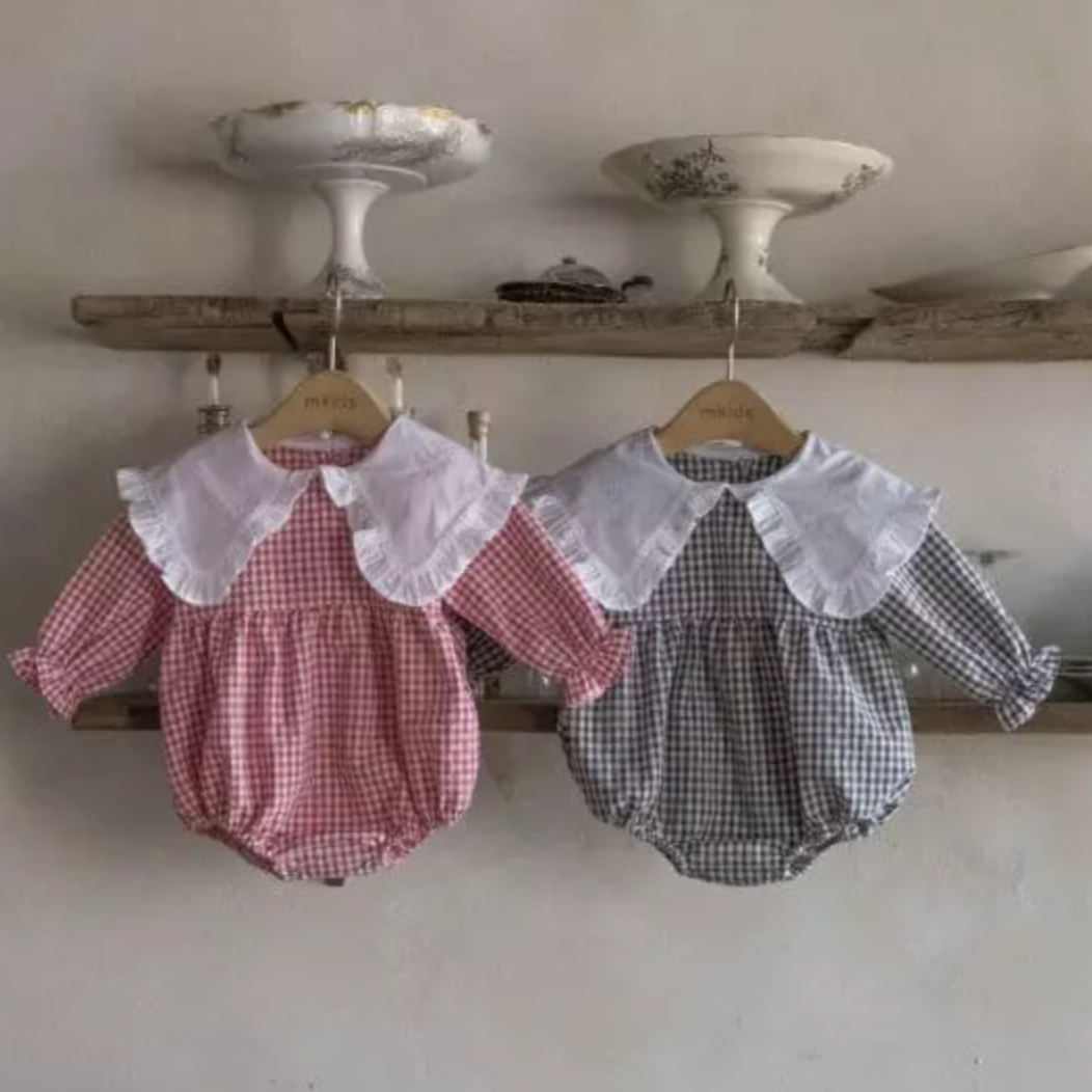 Gingham Romper With Maxi Collar (Two Colours)