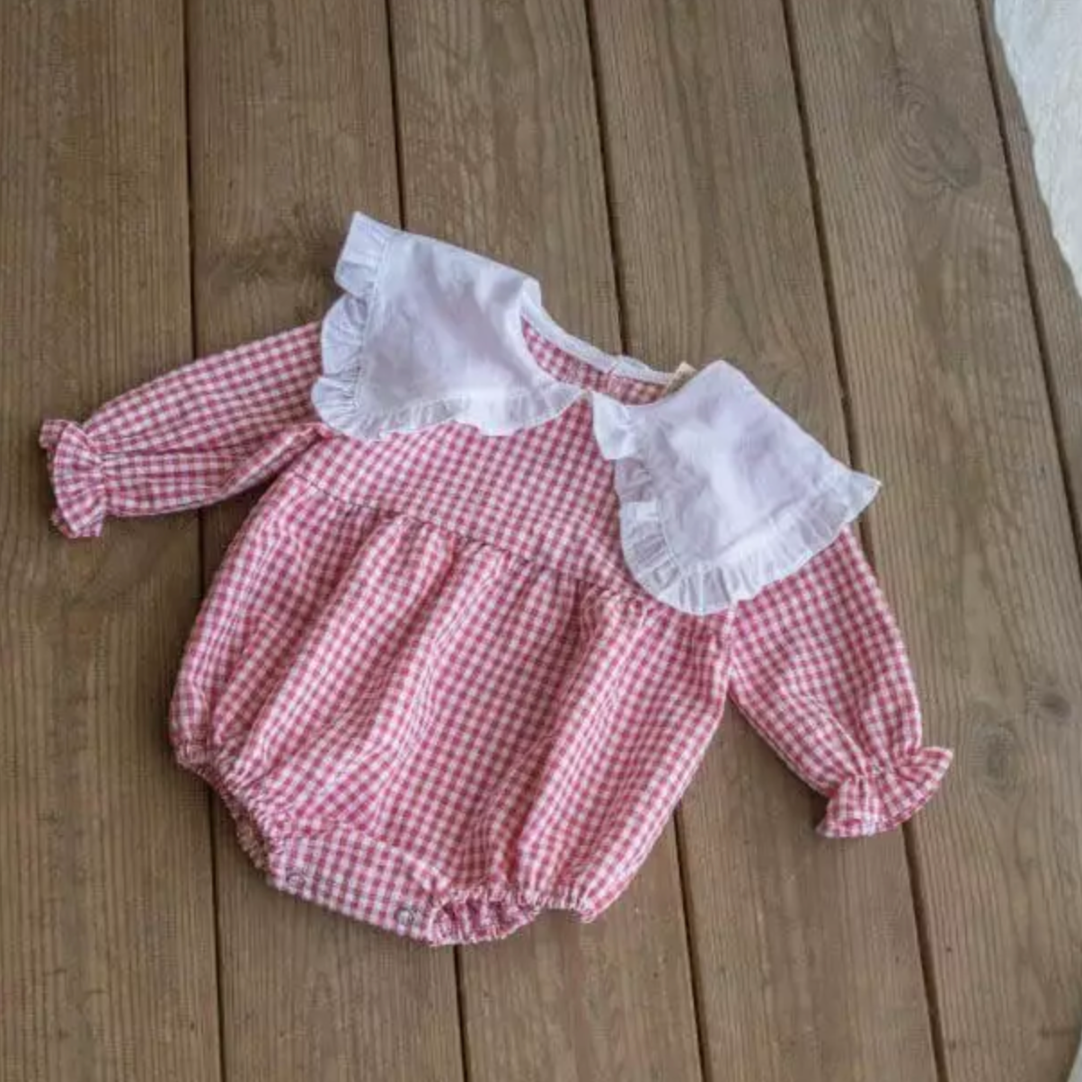Gingham Romper With Maxi Collar (Two Colours)