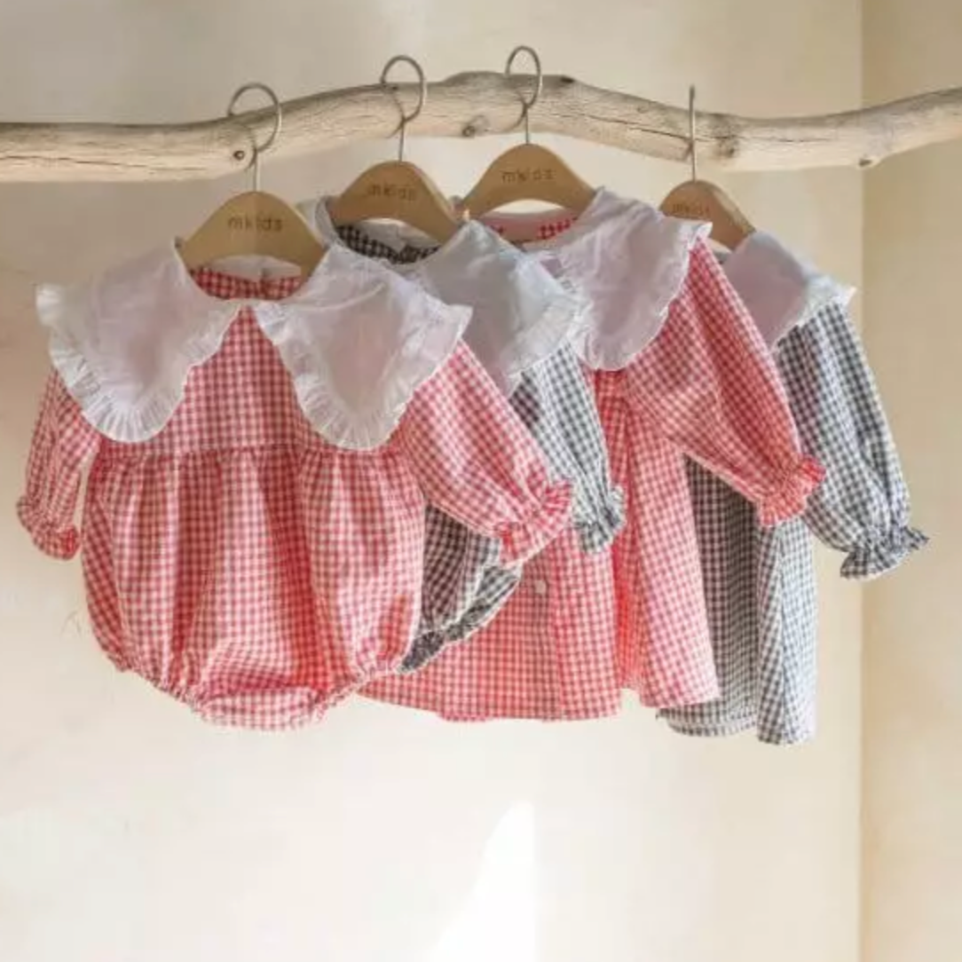Gingham Romper With Maxi Collar (Two Colours)