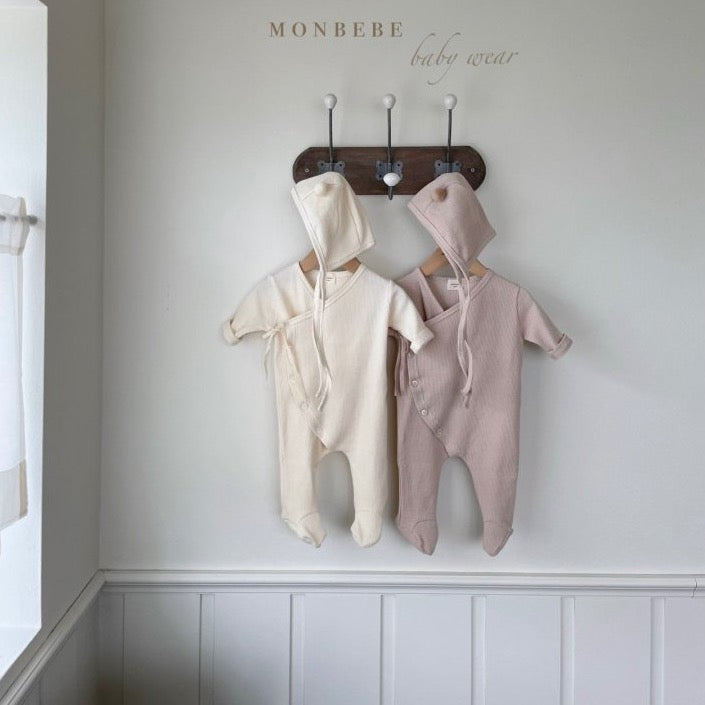 Waffle Bodysuit + Bonnet Set (Cream)