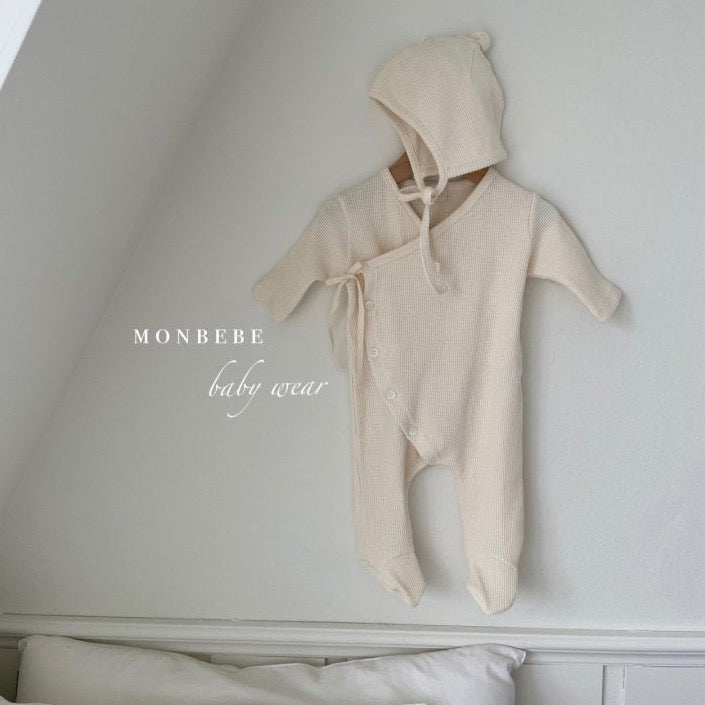 Waffle Bodysuit + Bonnet Set (Cream)