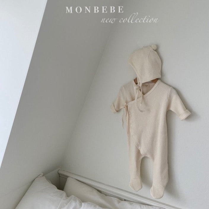 Waffle Bodysuit + Bonnet Set (Cream)