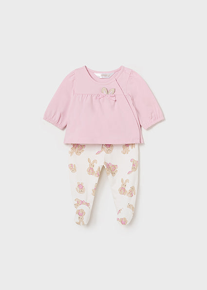 Mayoral Pink & Ivory Cotton Bunny Baby Blanket