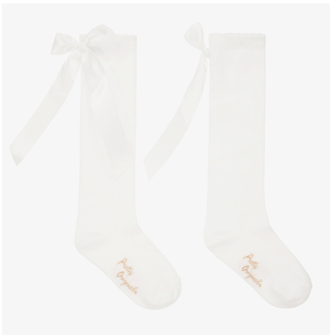 Pretty Originals Girls Ivory Bow Knee High Socks